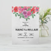 Trouwkaart met grijze en rode bloemen kaart (Staand voorkant)