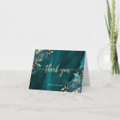 Trouwkaart met groene gouden bloemenscript bedankkaart (Voorkant)
