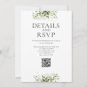 Trouwkaart met groene typografie en QR-code Kaart (Achterkant)