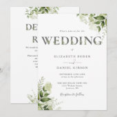 Trouwkaart met groene typografie en QR-code Kaart (Voorkant / Achterkant)