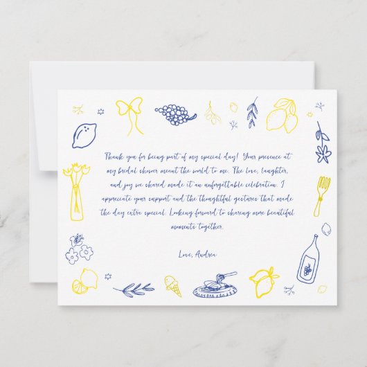 Trouwkaart met handgetekende Italiaanse bruidsshow Bedankkaart (Achterkant)