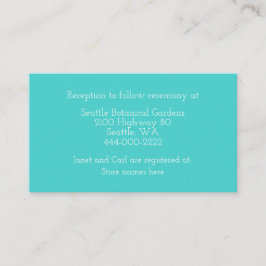 Trouwkaart met informatie in turquoise en confetti informatiekaartje