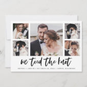 Trouwkaart met informeel schrift en meerdere foto' kaart (Voorkant)