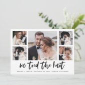 Trouwkaart met informeel schrift en meerdere foto' kaart (Staand voorkant)