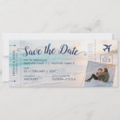 Trouwkaart met instapkaart strandbestemming foto save the date (Voorkant)