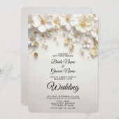 Trouwkaart met ivoorwitte bloemen en gouden blader kaart (Voorkant / Achterkant)