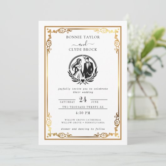 Trouwkaart met jouw foto en klassieke lay-out save the date (Staand voorkant)