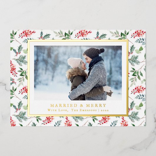 Trouwkaart met Kerstmis en Goud Folie Folie Feestdagenkaart (Voorkant)