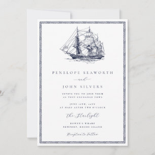 Trouwkaart met klassiek touwframe voor zeilschip kaart