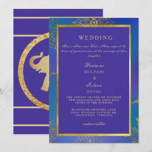 Trouwkaart met Koninklijk Blauwe & Gouden Kleurrij Kaart