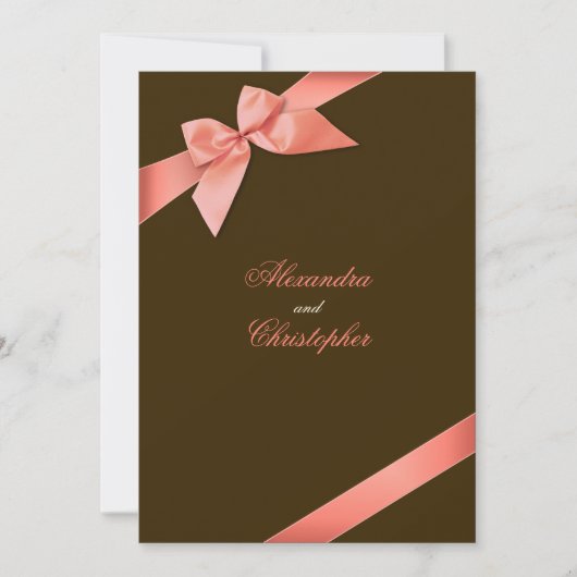 Trouwkaart met koraalrode lint kaart (Voorkant)
