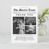 Trouwkaart met krantendesign om dank je wel te zeg bedankkaart (Staand voorkant)