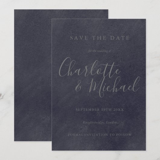 Trouwkaart met krijtbord handtekening 'Save the Da Save The Date (Voorkant / Achterkant)