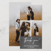 Trouwkaart met krijtbordstijl en 3 foto's Bedankka Bedankkaart (Voorkant / Achterkant)