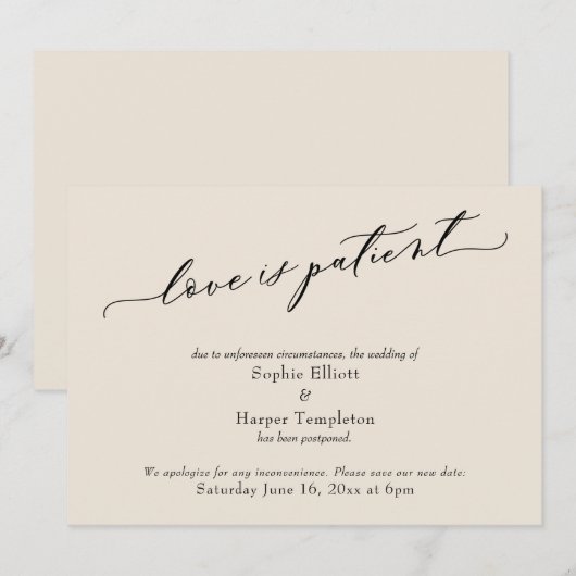 Trouwkaart met 'Liefde is Geduldig' in roomkleur m Kaart (Voorkant / Achterkant)