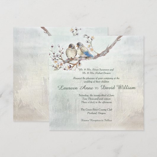 Trouwkaart met liefdesvogels op maat kaart (Voorkant / Achterkant)