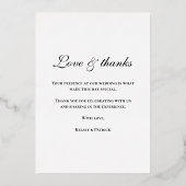 Trouwkaart met 'Love & thanks' Folie Uitnodiging (Achterkant)