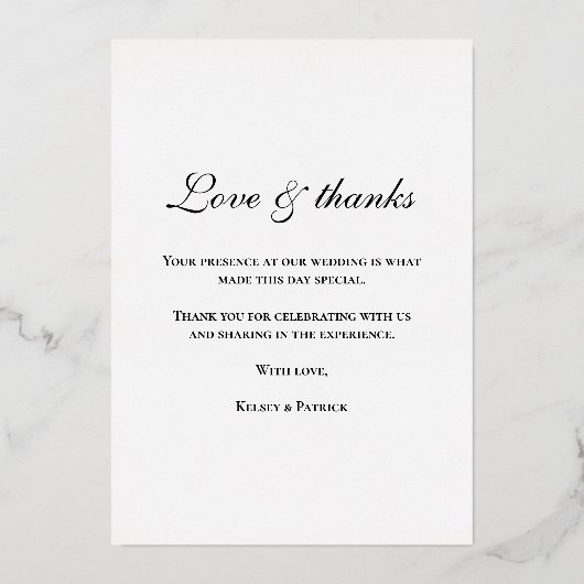 Trouwkaart met 'Love & thanks' Folie Uitnodiging (Achterkant)