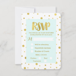 Trouwkaart met luchtblauwe gouden confetti RSVP Kaart