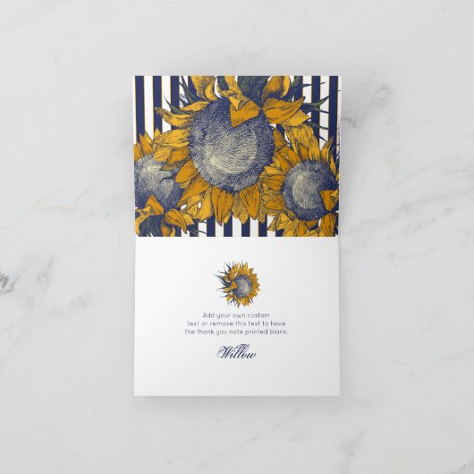 Trouwkaart met marine strepen en zonnebloemen beda bedankkaart (Binnen)