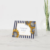 Trouwkaart met marine strepen en zonnebloemen beda bedankkaart (Voorkant)