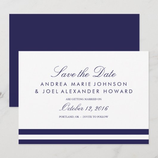 Trouwkaart met marine strepen Save the Date (Voorkant / Achterkant)