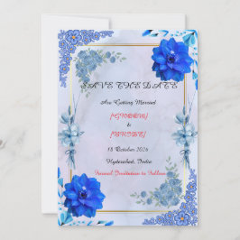 Trouwkaart met marine waterverf ontwerp save the date