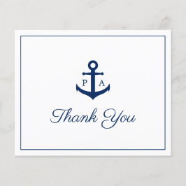 Trouwkaart met marineblauw nautisch thema en bedan