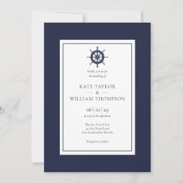 Trouwkaart met marineblauw scheepsstuurwiel kaart