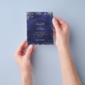 Trouwkaart met marineblauwe en gouden glitters voo flyer (Hand)