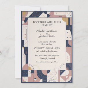 Trouwkaart met marineblush geometrische Art Deco-s Kaart