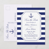 Trouwkaart met maritiem anker en marine streep aankondigingskaart (Voorkant / Achterkant)