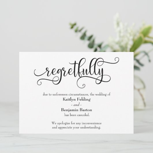 Trouwkaart met mededeling van afzegging van de tro kaart (Staand voorkant)