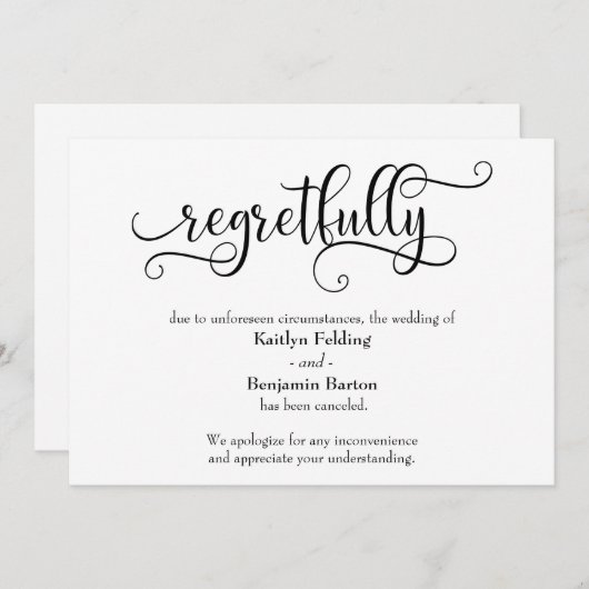 Trouwkaart met mededeling van afzegging van de tro kaart (Voorkant / Achterkant)