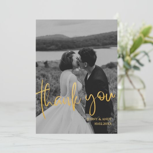 Trouwkaart met moderne foto en bedankje in smaragd aankondiging (Staand voorkant)