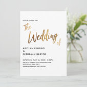 Trouwkaart met moderne handgeschreven tekst in gou kaart (Staand voorkant)