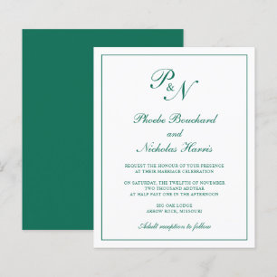 Trouwkaart met monogram in smaragdgroen budget