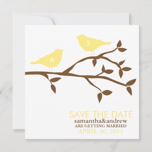 Trouwkaart met monogram van liefdesvogels save the date (Voorkant)