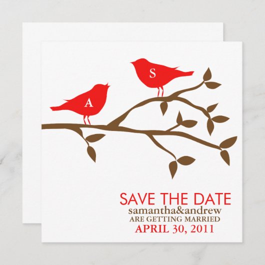 Trouwkaart met monogram voor verliefde vogels kaart (Voorkant / Achterkant)