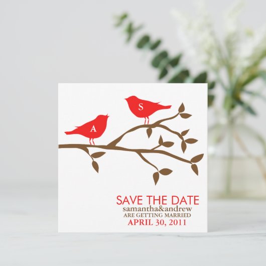 Trouwkaart met monogram voor verliefde vogels kaart (Staand voorkant)