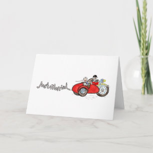 Trouwkaart met motor en zijspan voor bruid en brui kaart