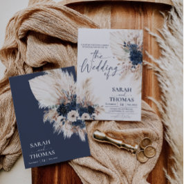 Trouwkaart met Navy Blauwe Boheemse Pampas Kaart