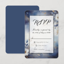 Trouwkaart met Navy Blauwe en Gouden Bloemen 