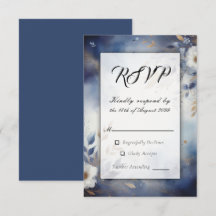 Trouwkaart met Navy Blauwe en Gouden Bloemen 