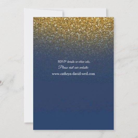 Trouwkaart met Navy Blauwe en Gouden Glitters Pauw Kaart (Achterkant)