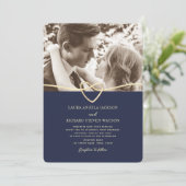 Trouwkaart met Navy Blauwe Foto en QR-code Kaart (Staand voorkant)