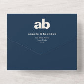 Trouwkaart met Navy Blauwe Monogram QR Code All In One Uitnodiging (Achterkant)