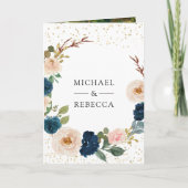 Trouwkaart met Navy Blauwe Perzik Bloemen en QR Co (Voorkant)