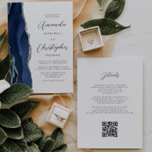 Trouwkaart met Navy Blauwe Zilveren Agaat QR-code