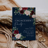 Trouwkaart met Navy Bloemen Burgundy Blush Kaart